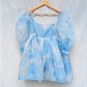 Selkie Blue Organza Head in the Clouds French Puff Short Dress, size L
